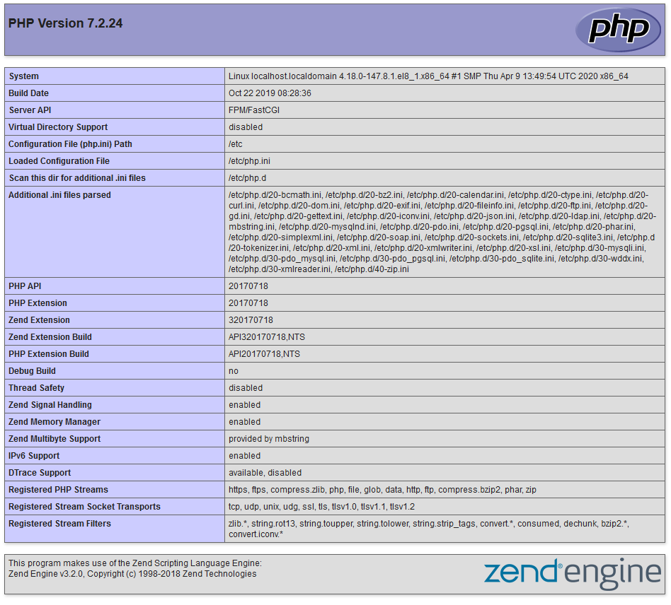 phpinfo output