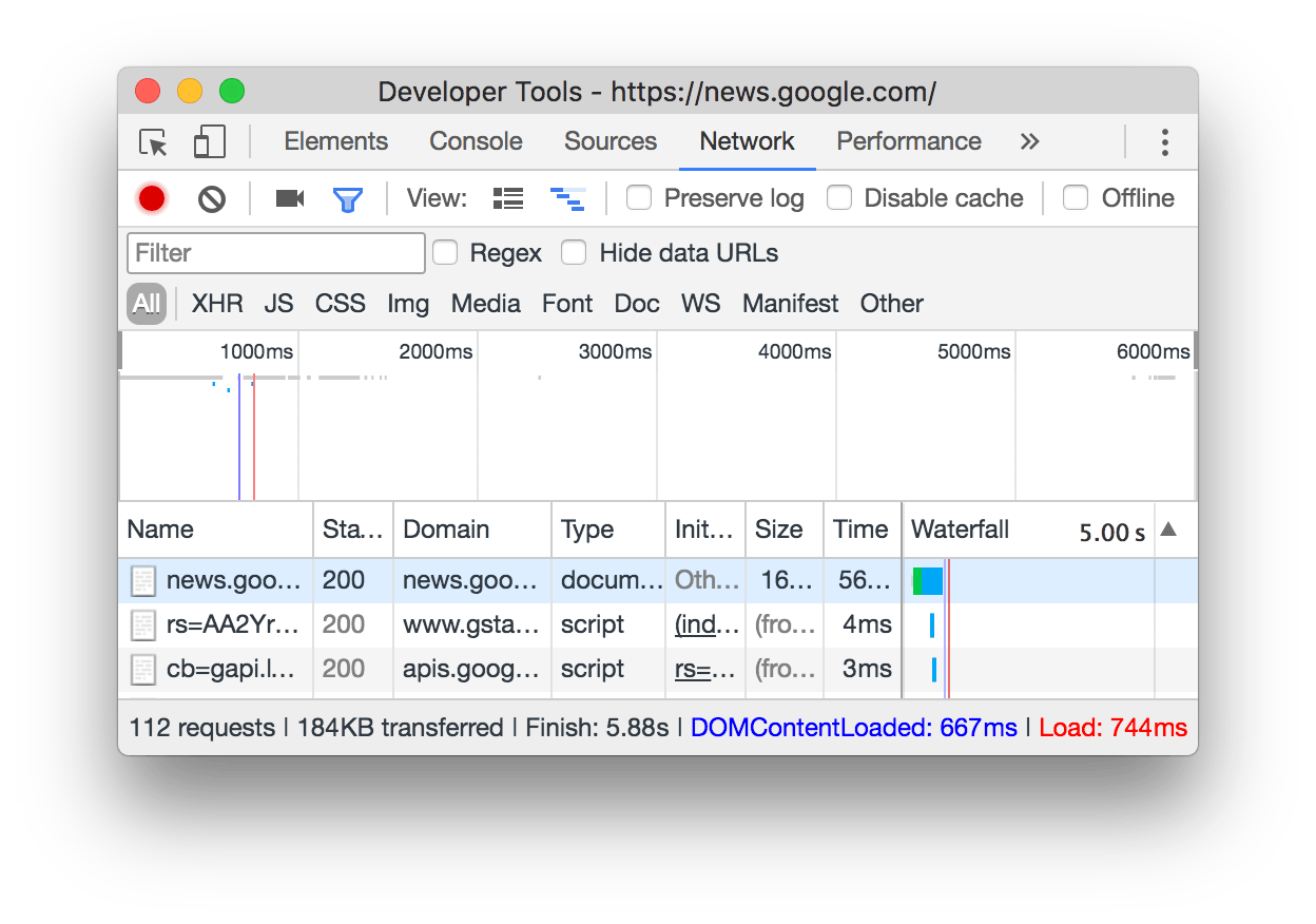 Devtools inspect network tab