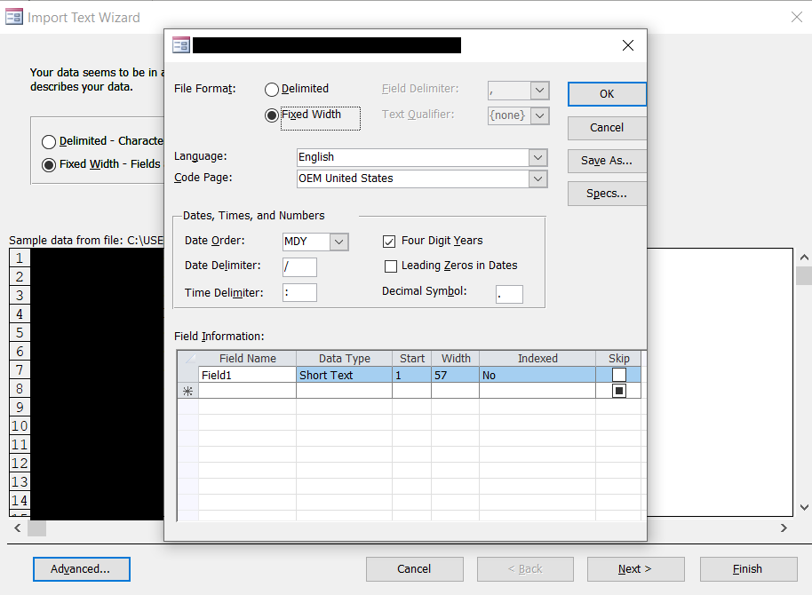 Import Text File Specs Screenshot