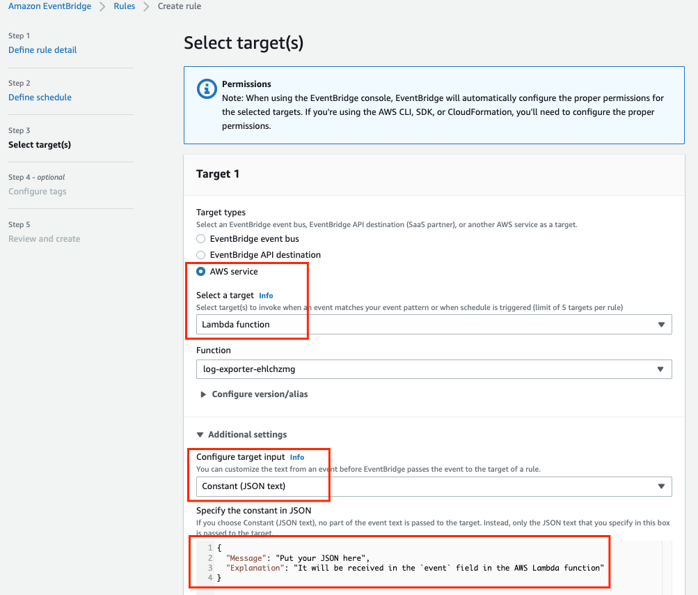 AWS EventBridge specify constant