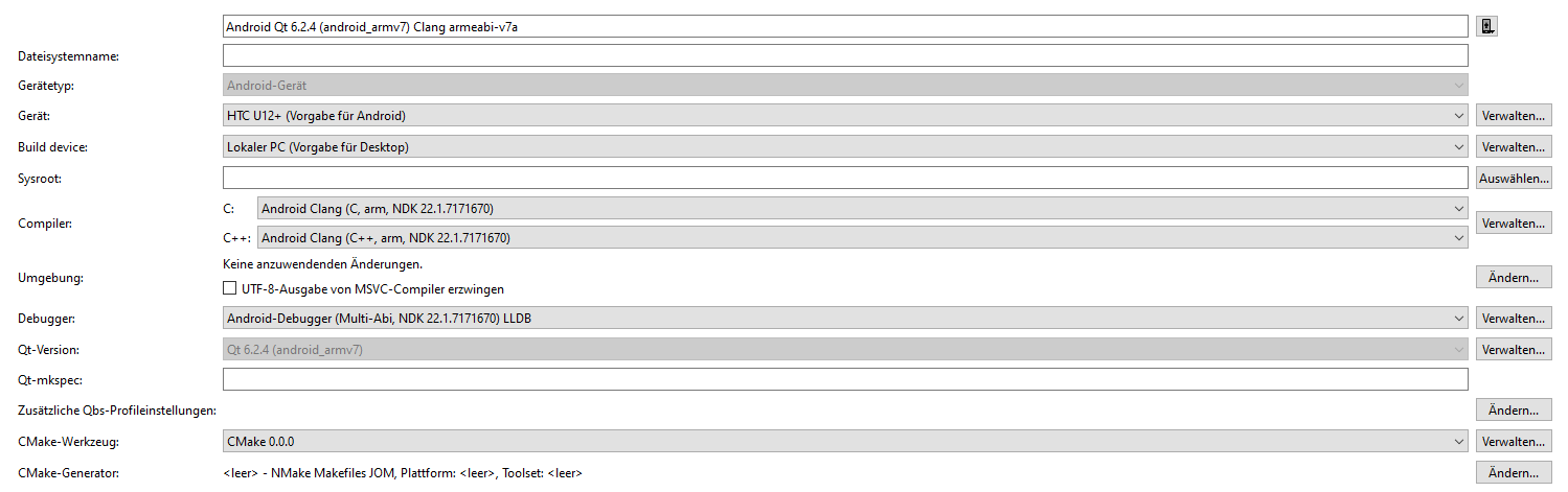 Qt Creator screenshot showing the Kit details