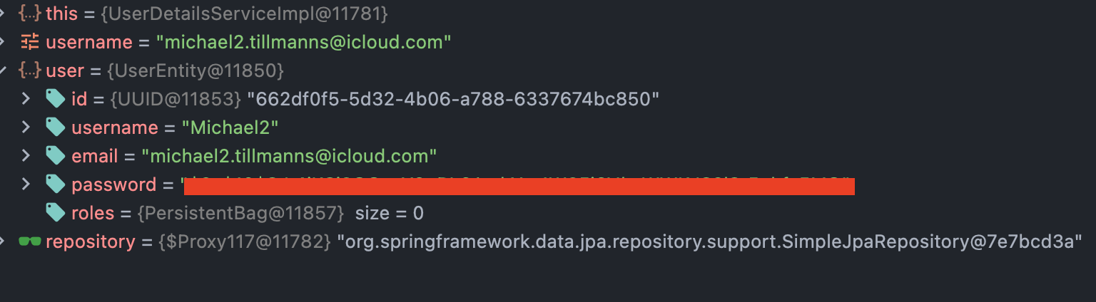 UserEntity response object from findByEmail method