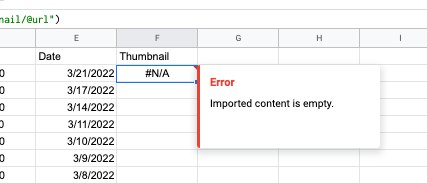 screenshot of Google Sheets error