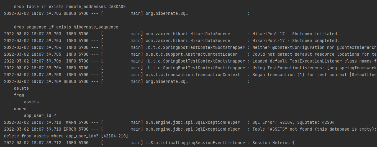 console log showing failure - db table not found