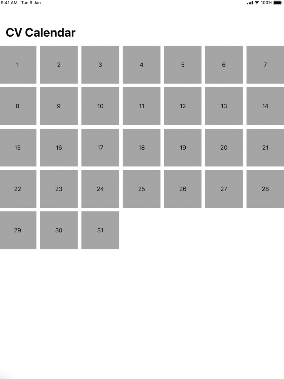 iPad UICollectionView Cell calendar columns UICollectionViewFlowLayout