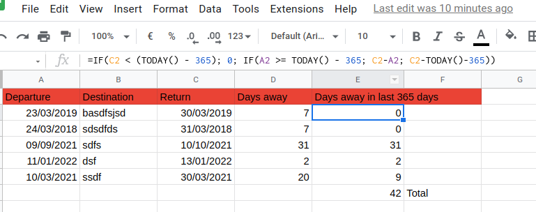 Google Sheet with formula applied