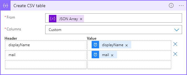 Create CSV table