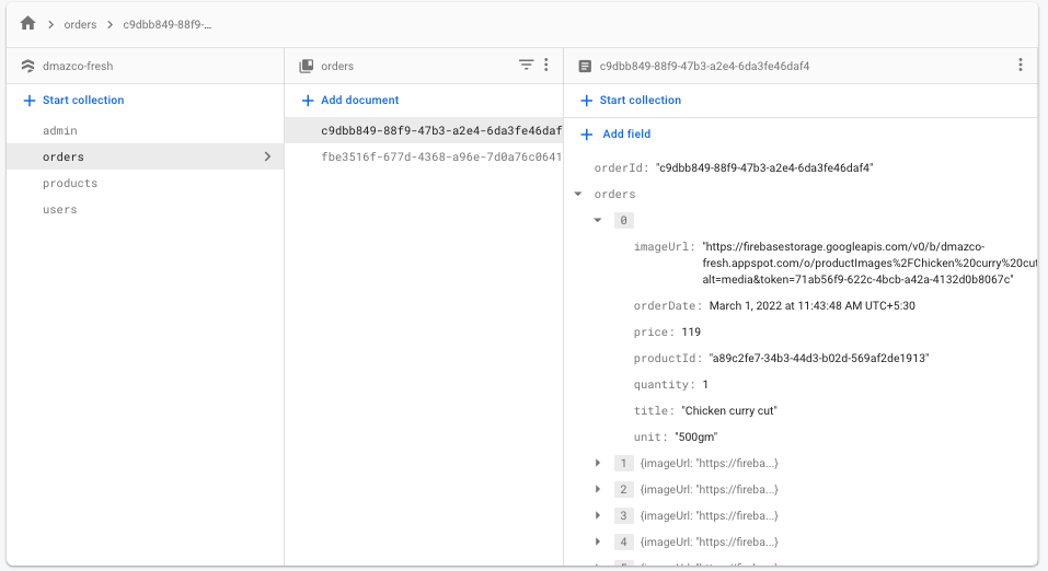 firestore database screenshot