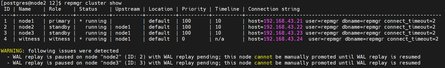 WAL replay is paused on node