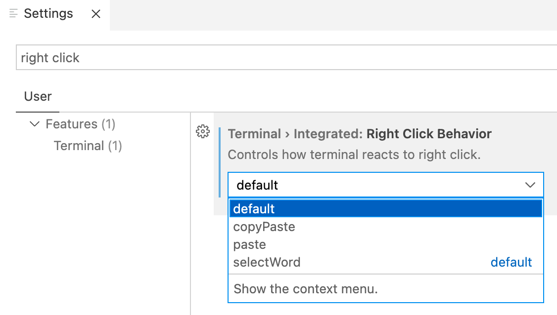 right-click behavior setting