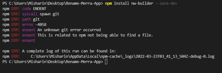 Error 4058 after npm install nw-builder --save-dev