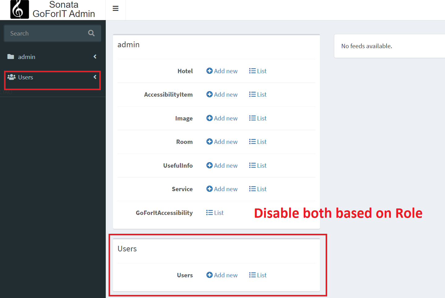 Sonata Users disable based on roles