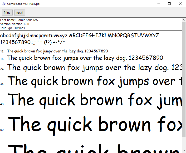 Comic Sans Font Viewer