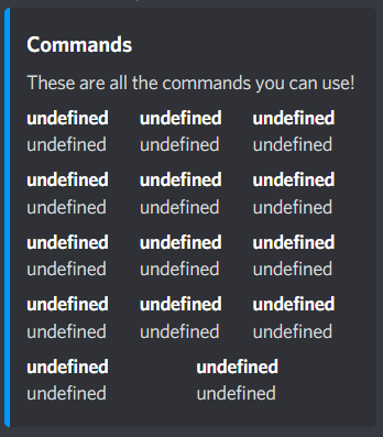 embed with field names and values showing undefined