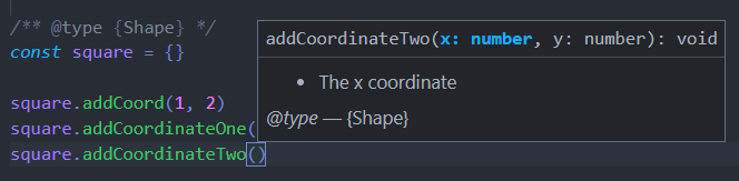 vs code hover showing Intellisense hint with param description