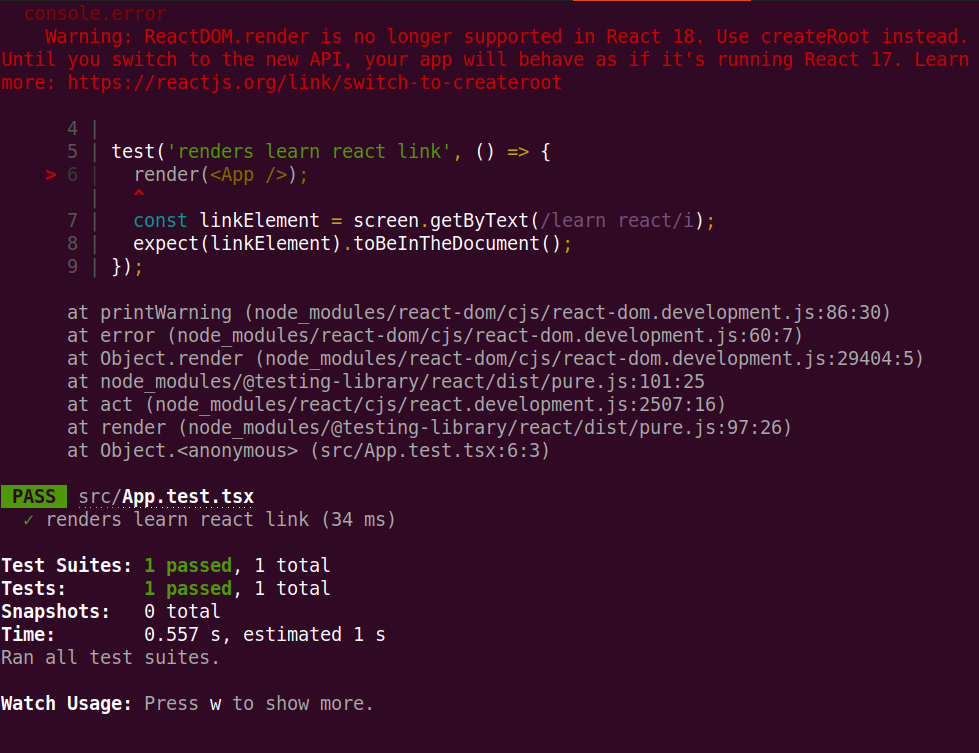 react testing library warning