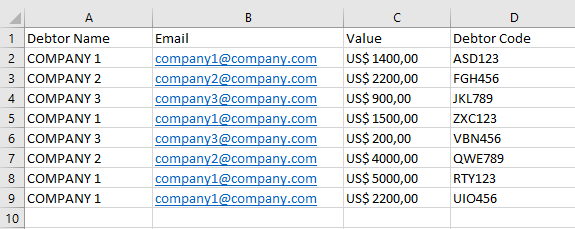 Spreadsheet example