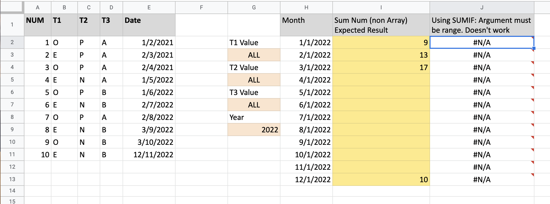 Screenshot of the Spreadsheet