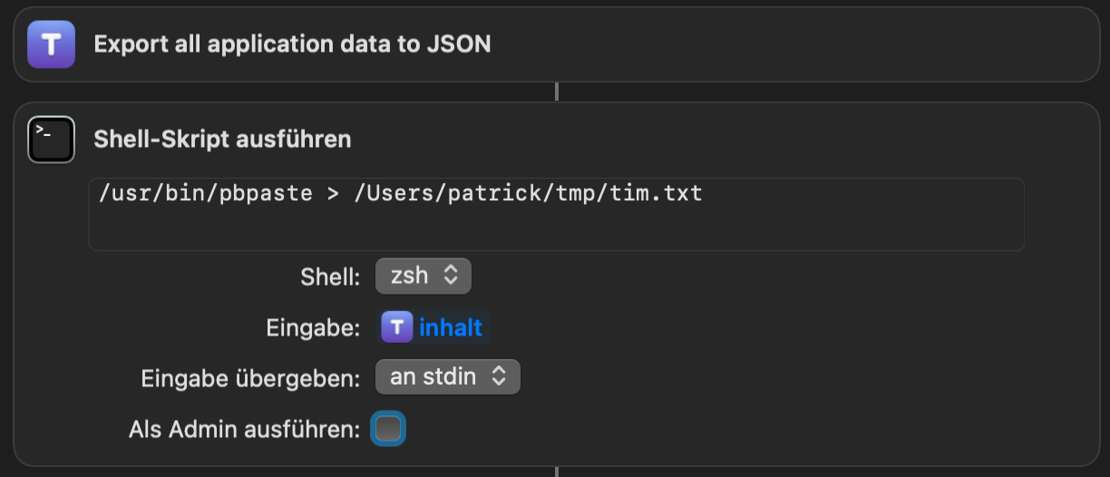 shortcut app paste input to shell