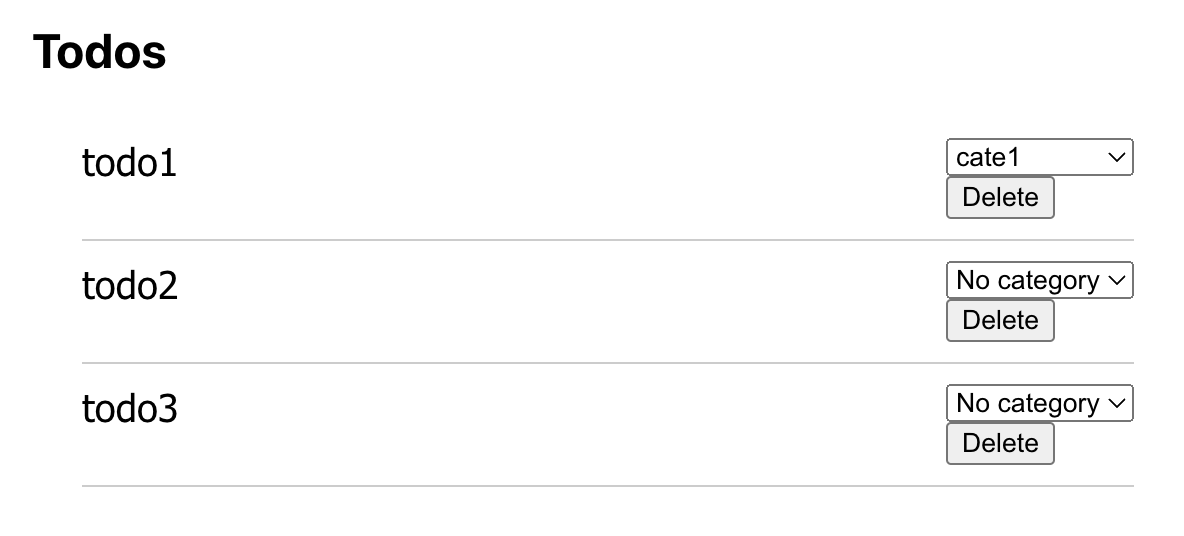 3 Todos, one with category selected