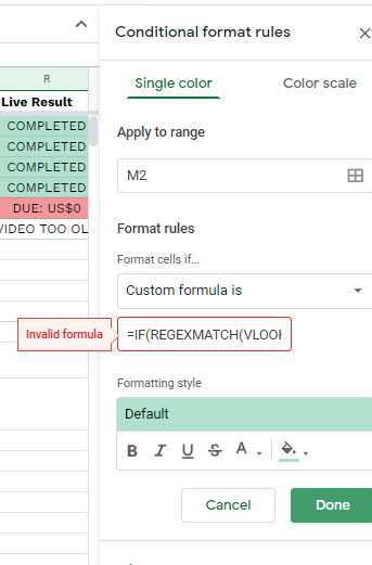 Formula in conditional formatting