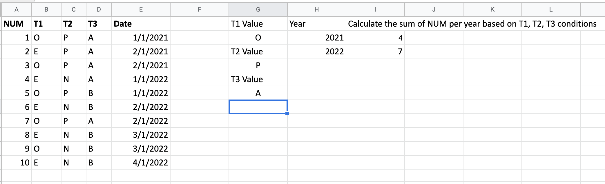 View of the Spreadsheet