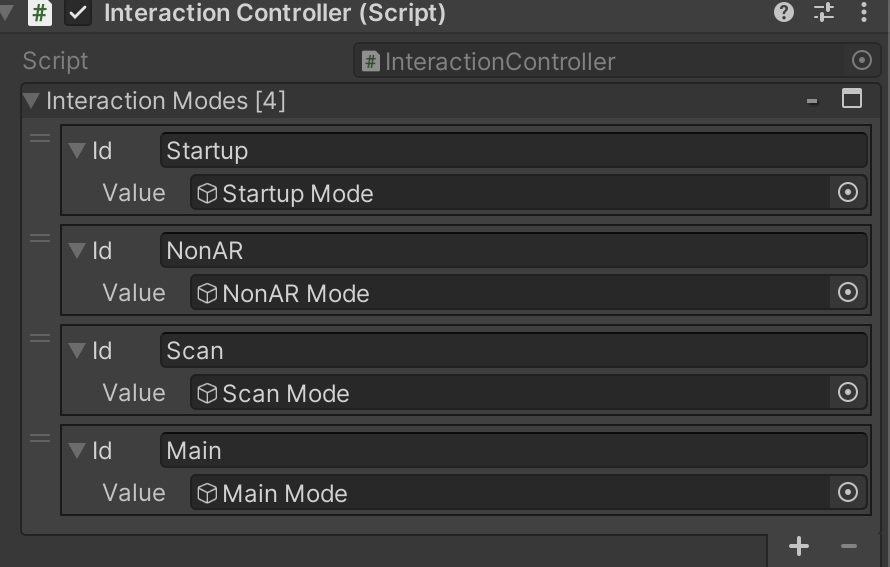 Serialized Dictionary for interaction modes