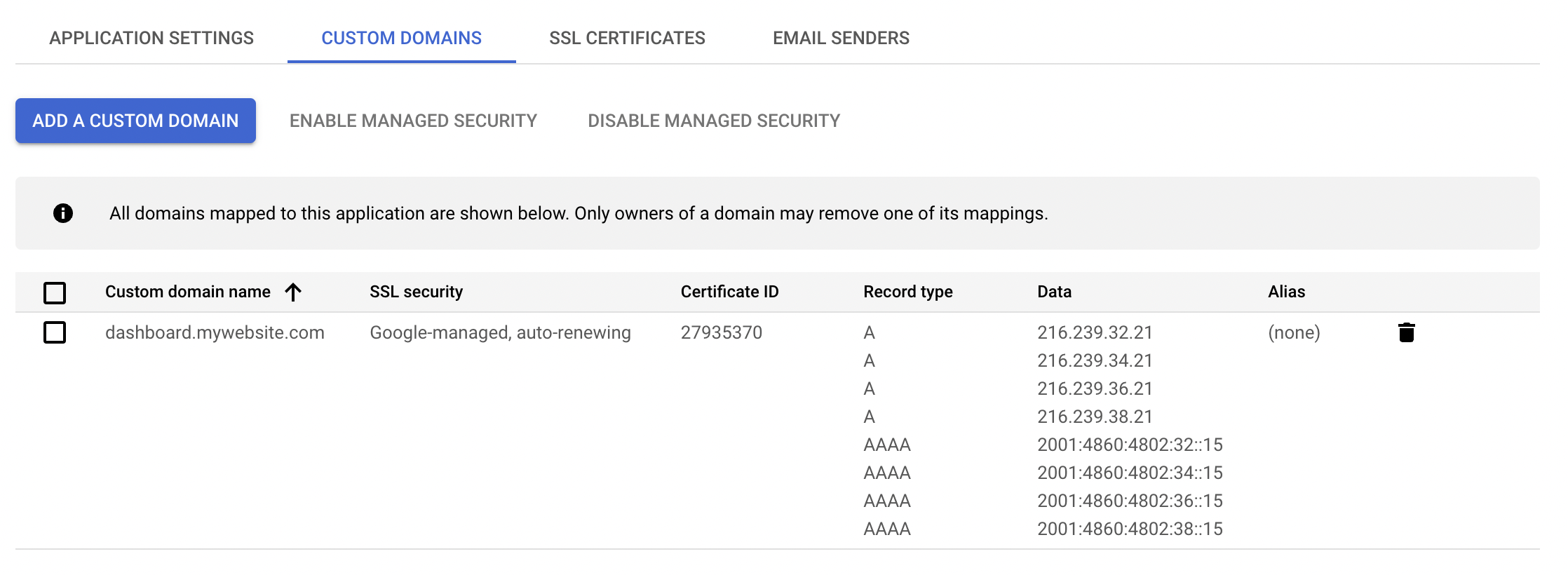 Google Cloud custom domain configuration