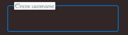 TextBox with outlined style in floating state displaying a blue border and a hint on the top left with a grey background and blue text spelling "Enter username".