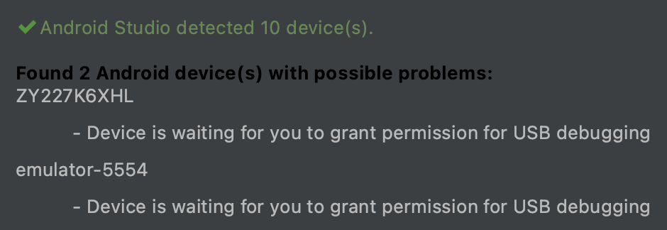 Emulator and physical device waiting to grant permissions