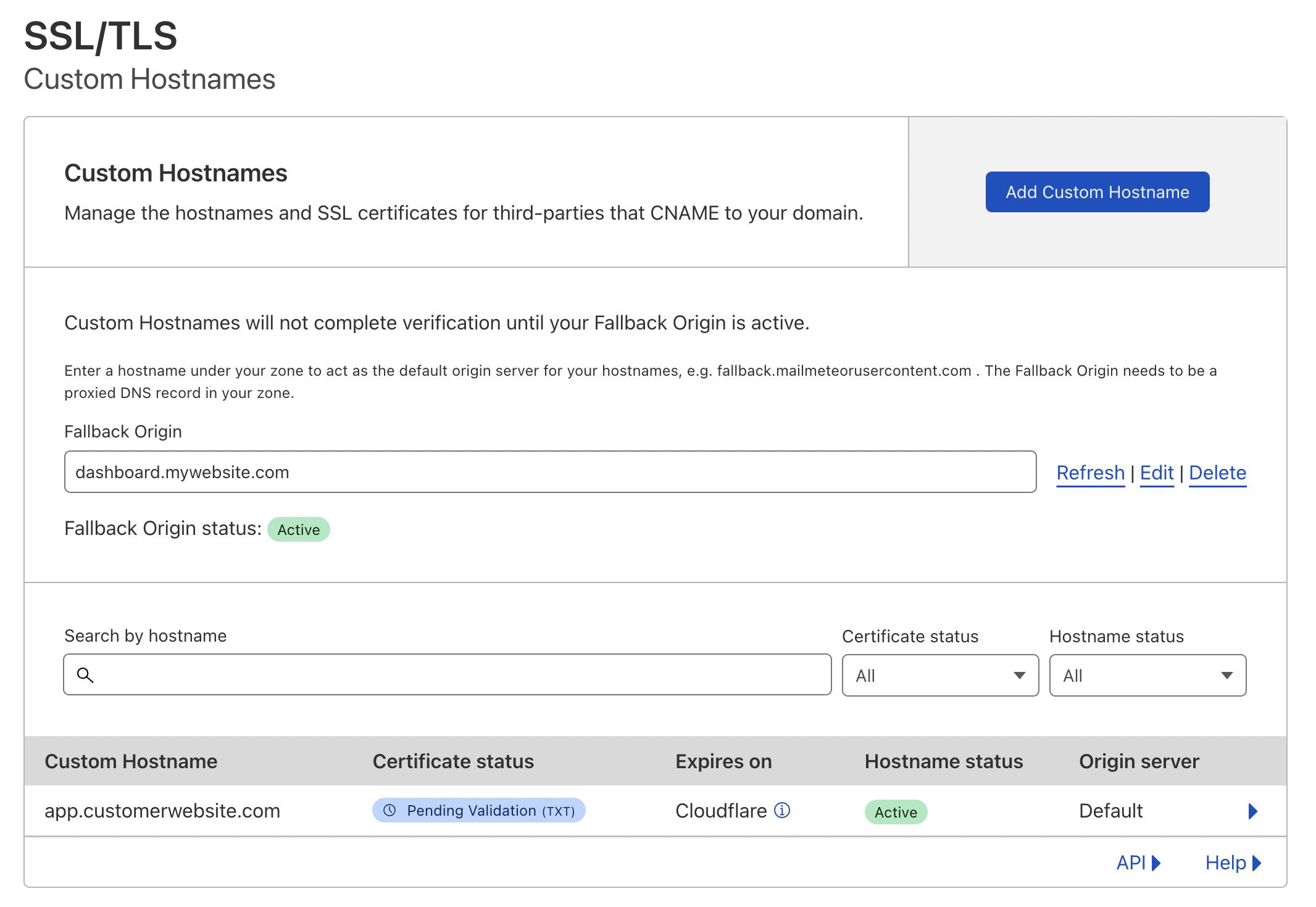 Custom Hostnames configuration in Cloudflare