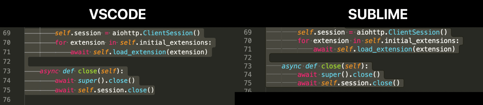 VSCode vs. Sublime Whitespace