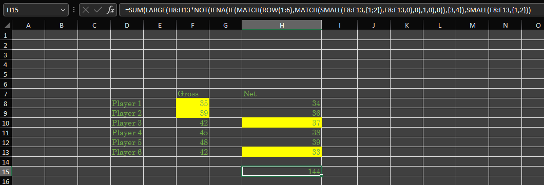 Screenshot illustrating formula result for OP's sample data