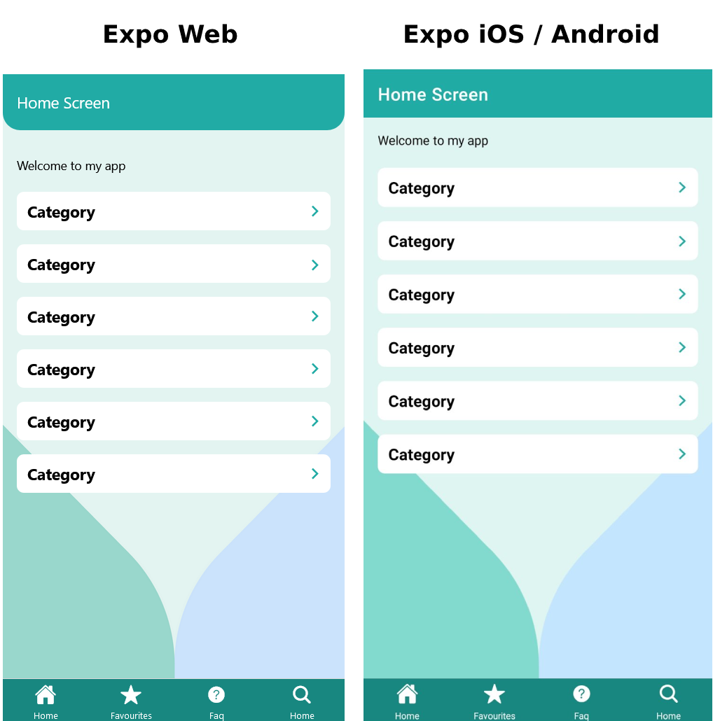 react native header border radius expo web vs. mobile