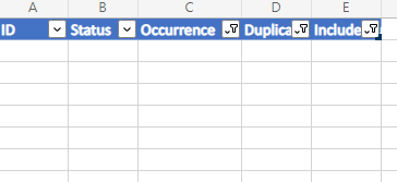 excel screenshot of empty filtered results