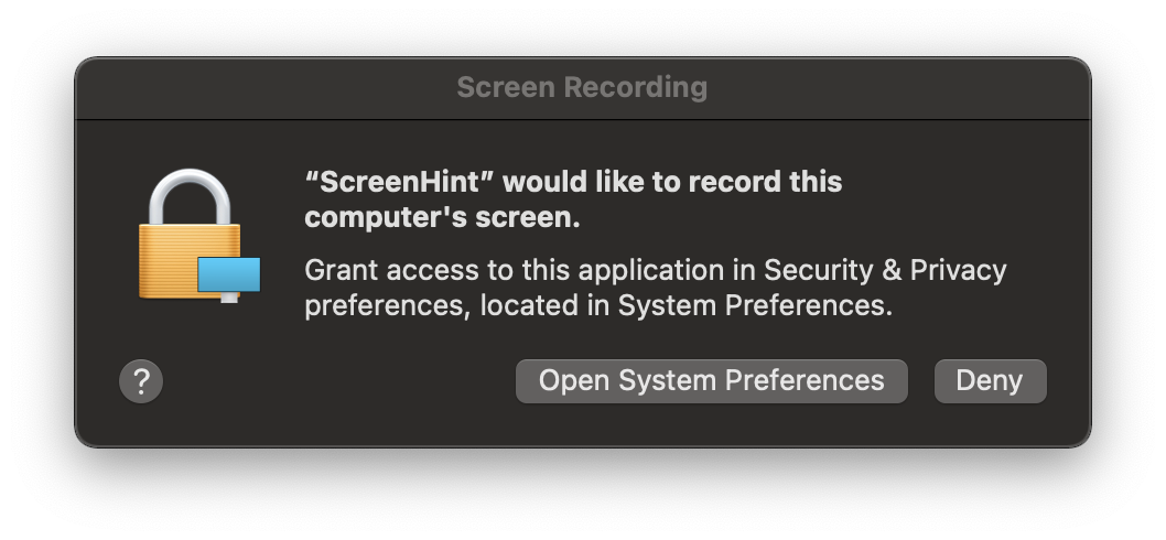 Screenshot of app requresting recording permissions