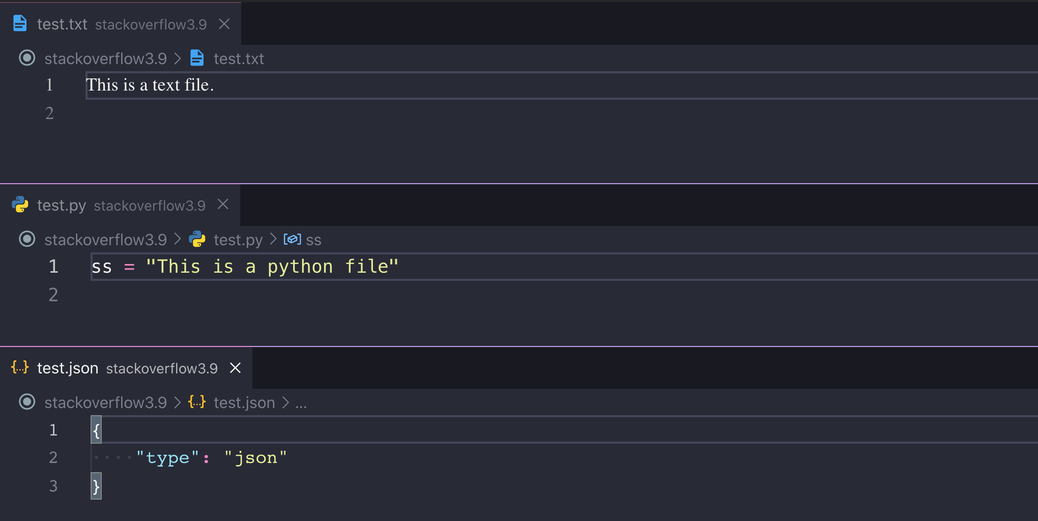 VS Code screenshot of 3 files with different fonts