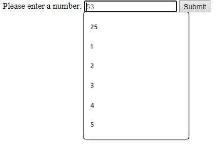 html text field with drop-down of five history submissions