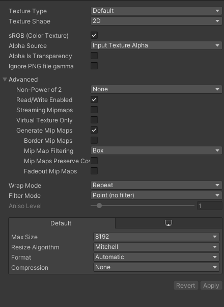 Texture2D settings