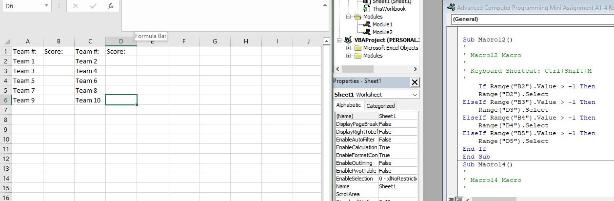 My unsuccessful attempt, I tried using an If statement, If Range("B2").Value > -1 Then Range("D2").Select, but when repeated multiple times it did not work.