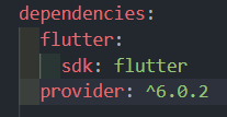 Image showing provider being added to pubspec.yaml file