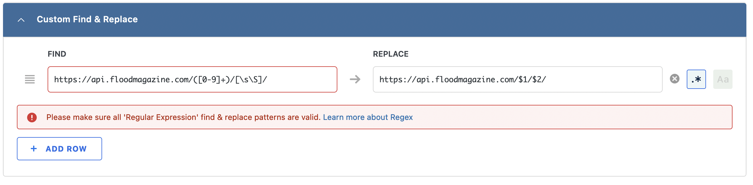 Screenshot for my failed attempt at regex find and replace.