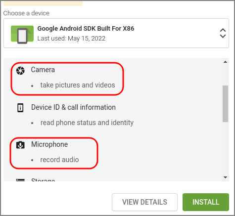 unwanted permissions on Google Play store