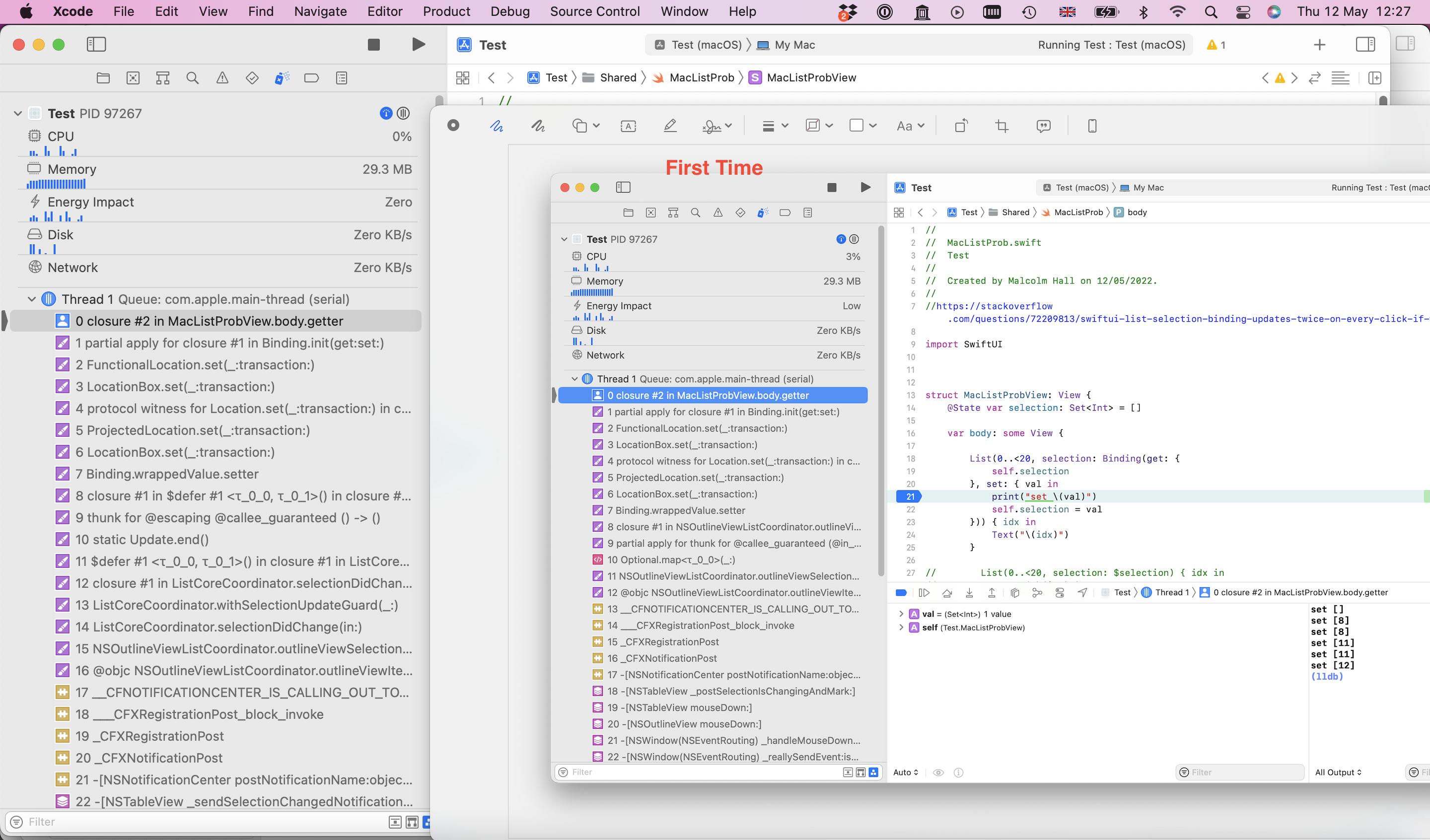 xcode stacktrace and breakpoints