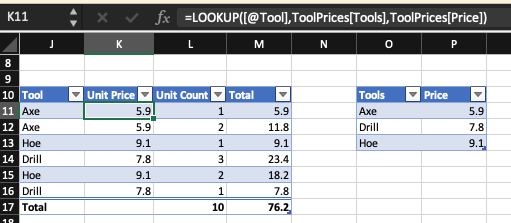 Lookup formula example