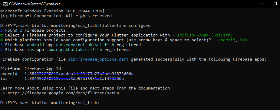 flutterfire configure result