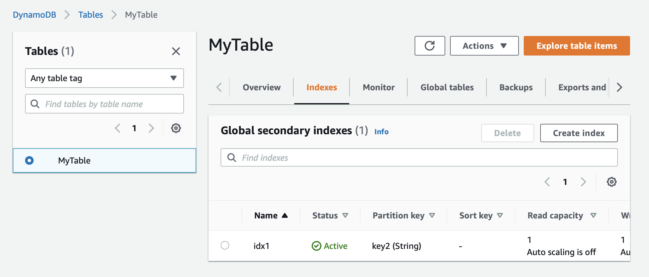 GSI on MyTable