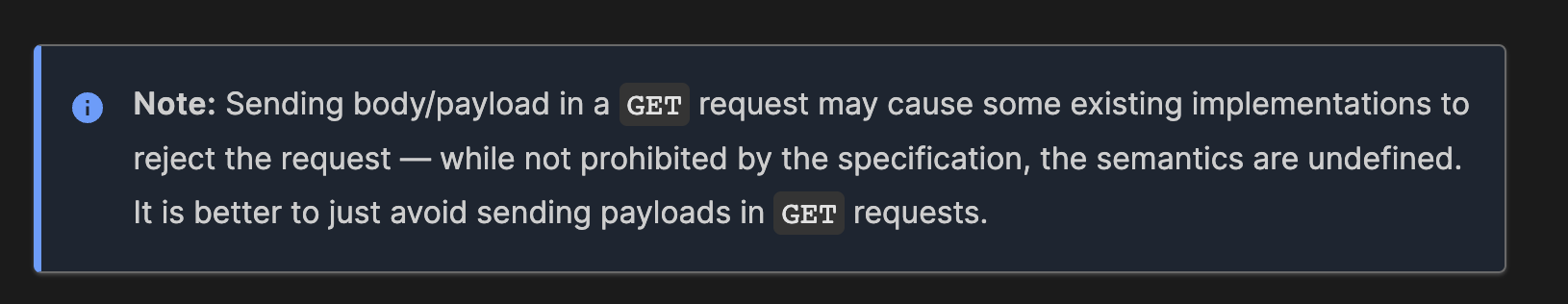 GET warning of body/payload usage