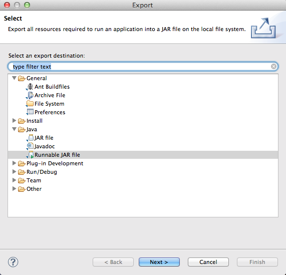 eclipse export runnable jar export menu