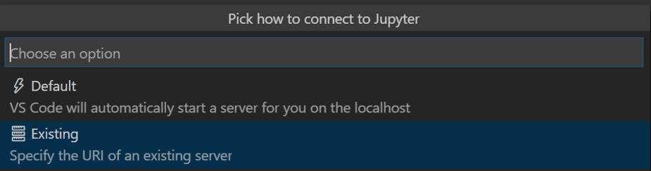 Choose to connect to an existing server